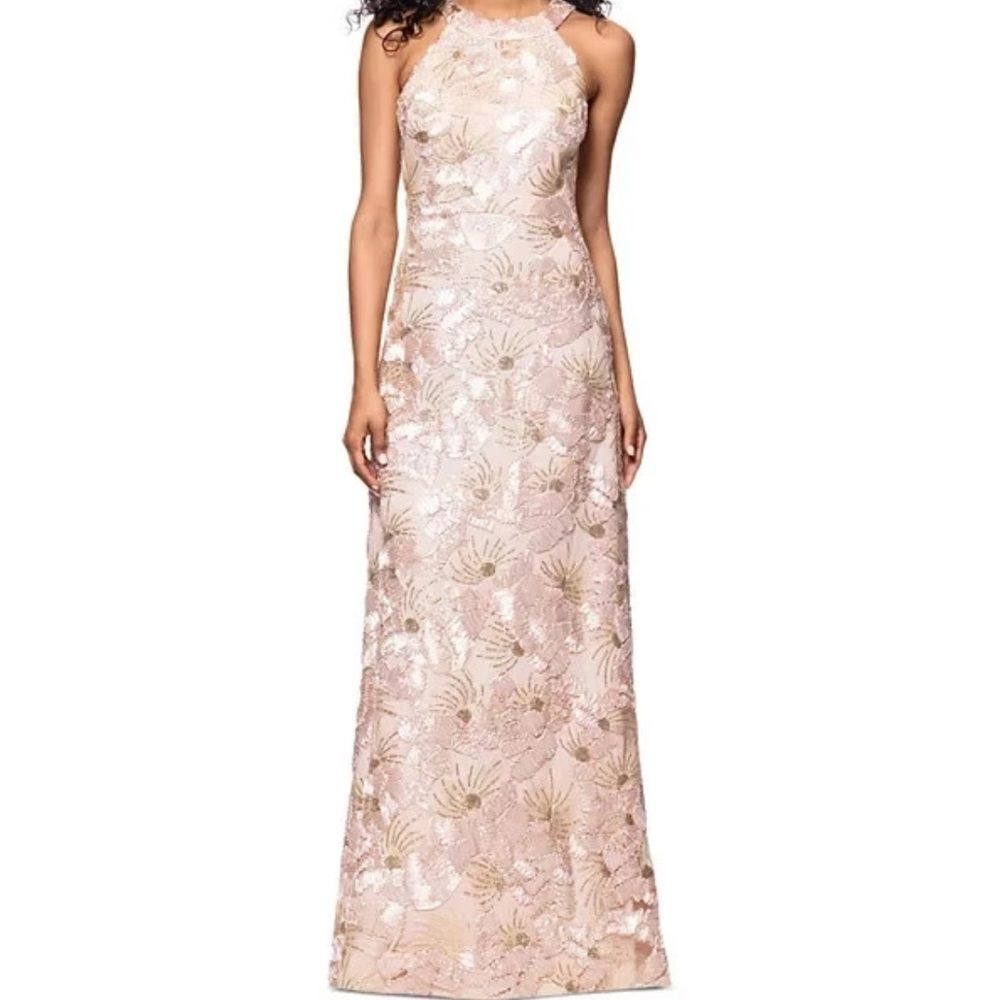 BETSY AND ADAM "FABIANA" HALTER NECK SOUTACHE AND SEQUIN DRESS A27023 SIZE 12